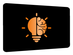Orangefarbenes Icon, das eine Kombination aus einer Glühbirne und einem Gehirn zeigt.